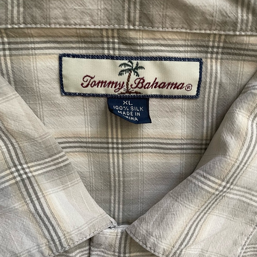 Tommy Bahama 100% silk men’s button down casual short sleeve shirt size XL beige - Picture 5 of 6